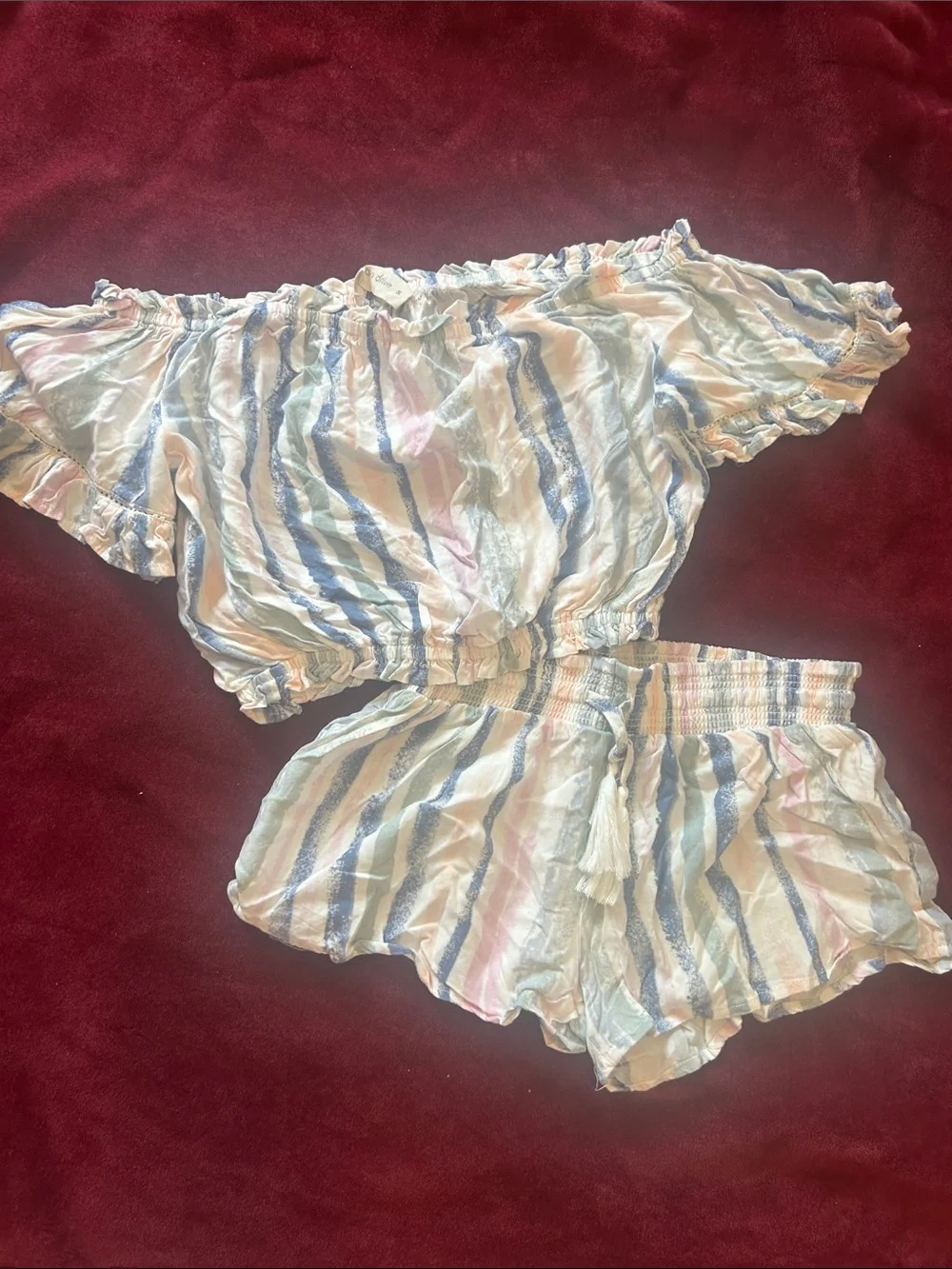 Ocean Drive 2 Piece Matching Set Shorts and Crop Top - Multicolor Stripe, size S